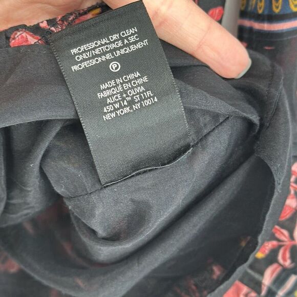 Alice + Olivia Multicolored Floral Mandarin Long Sleeve V-neck Mini Dress Size 6 - Picture 10 of 11